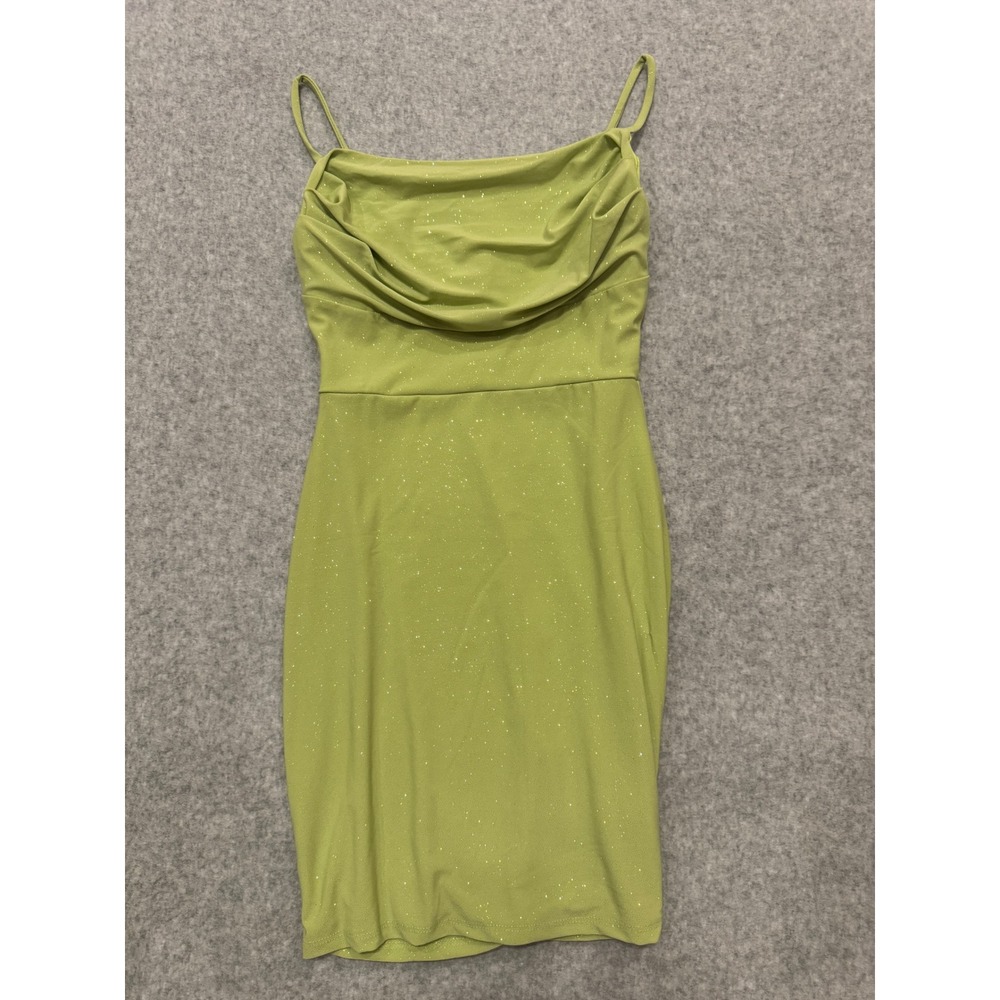 Y2K Vintage Windsor Green Glitter Cowl Neck Bodycon Mini Dress Small Homecoming
